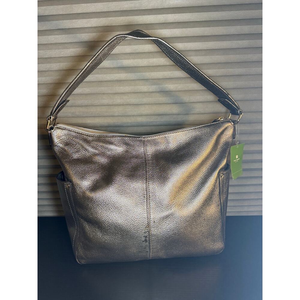 Kate Spade Serena Medium Yardley Anthracite Metallic Leather Shoulder Bag FLAW